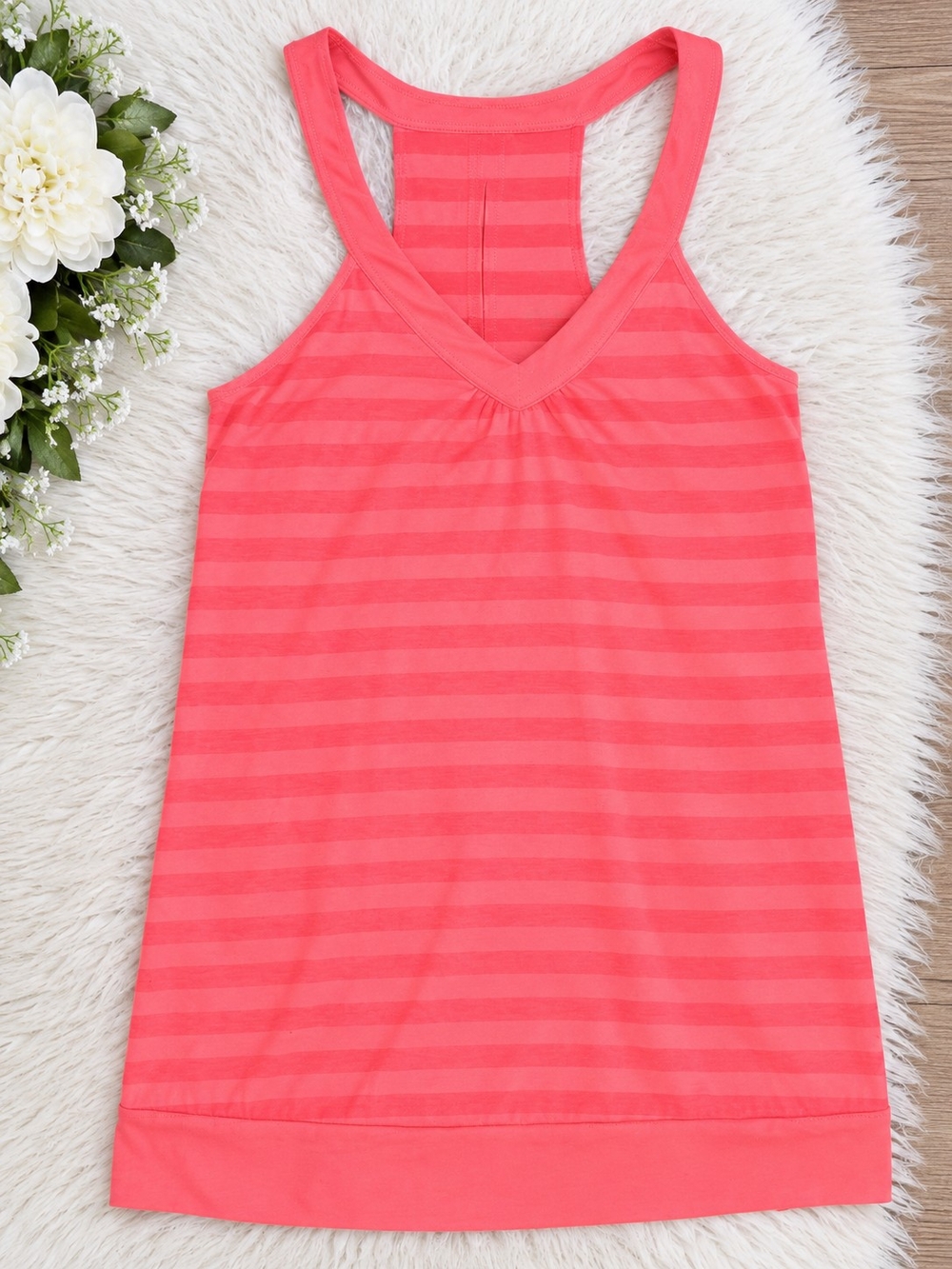 Old Navy Coral Striped Racerback Tank Top